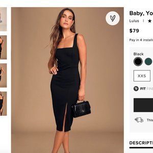 BLUE Lulus Square Neck Sleeveless Bodycon Midi Dress, size M